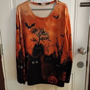 2/$10 Halloween Orange and Black Cat Long Sleeve Shirt